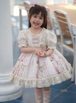 Cute Rabbit Print Puff Sleeve Bowknot Decoration Sweet Lolita Kids Short Sleeve Dress -NAUS Lolita Shop 2 500x672 1390