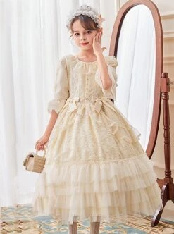 Lace Princess Collar Elegant Court Style Collar Bowknot Decorated Lace Middle Sleeve Ruffle Hem Sweet Lolita Kids Dress -NAUS Lolita Shop 2 500x672 1391