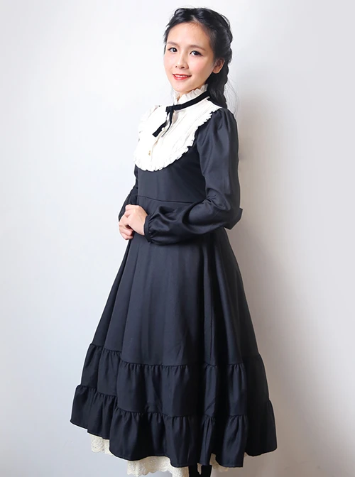 Black Cotton Classic Lolita Long Sleeve Dress 3 Black Cotton Classic Lolita Long Sleeve Dress - Image 3