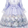 Purple Merry-go-round Printing White Lace Sweet Lolita Long Sleeve Dress