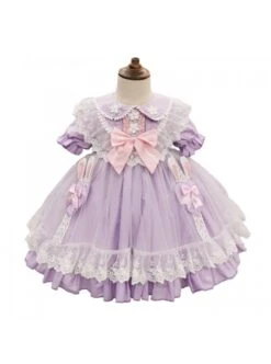 Rabbit Ears Hem Decoration Light Purple Doll Collar Children Sweet Lolita Kids Short Sleeve Dress -NAUS Lolita Shop 2 500x672 1418