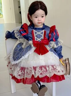 Vintage Palace Lace Puff Sleeve Ornate Bow-Knot Decoration Classic Lolita Kids Long Sleeve Dress -NAUS Lolita Shop 2 500x672 1423