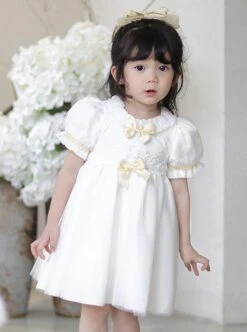 Summer Princess Cute Daily Round Neck Yellow Bow Decoration Lace Embroidery Sweet Lolita Puff Sleeve Kids Dress -NAUS Lolita Shop 2 500x672 1424