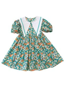 Color Floral Decoration White Triangular Lapel Design Cotton Classic Lolita Kid Short Sleeve Dress -NAUS Lolita Shop 2 500x672 1425