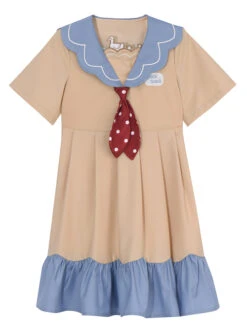 Sweet College Style Duck Pattern Decoration Square Collar Khaki A Version Short Sleeve Classic Lolita Kid Dress -NAUS Lolita Shop 2 500x672 1428