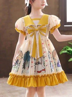 Cute Bunny Printing Retro Navy Style Collar Children Sweet Lolita Short Sleeve Dress -NAUS Lolita Shop 2 500x672 1447