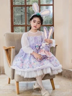 Cute Stardale Classic Lolita Ruffle Hem Princess Birthday Purple Bow Kids Long Sleeve Dress -NAUS Lolita Shop 2 500x672 1457
