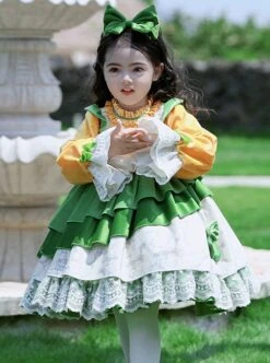 Fresh Autumn Winter Velvet Bow Lace Cuffs Jacquard Irregular Hem Design Classic Lolita Christmas Kids Long Sleeve Dress -NAUS Lolita Shop 2 500x672 1459