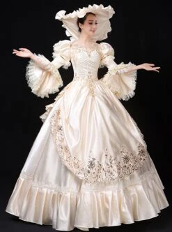 Beige Long Satin Delicate Lace Noble Elegant Royal Aristocratic Retro Court Prom Long Sleeve Dress -NAUS Lolita Shop 2 500x672 146