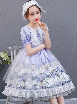 Purple Merry-go-round Printing Ruffle Children Sweet Lolita Short Sleeve Dress -NAUS Lolita Shop 2 500x672 1461