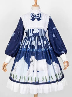 Ice Bear Island Series OP Bowknot Blue Classic Lolita Long Sleeve Dress -NAUS Lolita Shop 2 500x672 1488