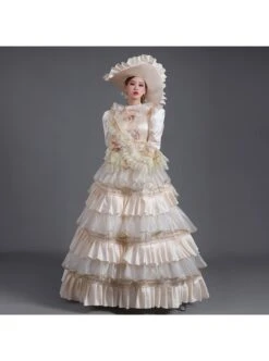 Champagne Classical Style Long Sleeve Multilayer Delicate Lace Collar And Hem Court Prom Lolita Dress -NAUS Lolita Shop 2 500x672 151