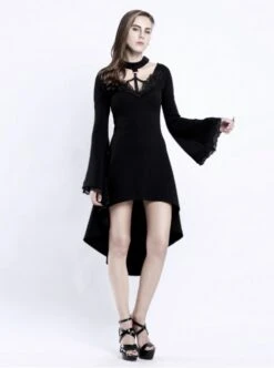 Punk Gothic Flare Sleeve Knitted Halterneck Black Medium Length Dress -NAUS Lolita Shop 2 500x672 1527