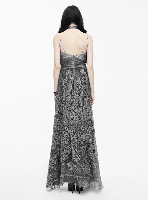 Queen Silver Low V-neck Silk Sling Long Dress 3 Queen Silver Low V-neck Silk Sling Long Dress - Image 3