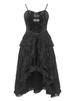 Fog Series Velvet Jacquard Tassel Decorated Lace Irregular Hem Design Classical Gothic Sleeveless Dress -NAUS Lolita Shop 2 500x672 1540