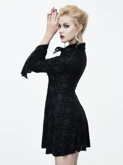 Black Bowknot Trumpet Sleeve Gothic Lapel Long Sleeve Dress -NAUS Lolita Shop 2 500x672 1542