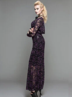 Purple Lace Perspective Backless Sexy Slim Gothic Long Sleeve Long Dress -NAUS Lolita Shop 2 500x672 1552