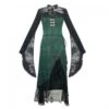 Lust Snake Series Improved Cheongsam Stand Collar Green Duckweed Jacquard Black Lace Gothic Split Dress