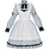 Chinese Style Stand Collar Bow-Knot Decoration White Pure Cotton Apron Black Lace Embellishment Classic Lolita Long-Sleeved Dress