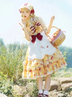 A Little Sparrow Series Pastoral Style Cute Printing Sweet Lolita Yellow Sling Dress -NAUS Lolita Shop 2 500x672 194