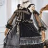 Starry Night Series Organza Palace-Style Jacquard Lace Trim Beaded Decoration Black Sleeveless Classic Lolita Dress Set