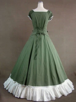 Green & White Puff Sleeve Open Front Splitting Multi-layer Cotton Satin Classic Lolita Dress -NAUS Lolita Shop 2 500x672 222