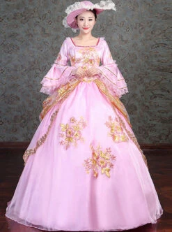 Golden Embroidery Pink Retro Palace Style Lolita Prom Dress -NAUS Lolita Shop 2 500x672 227