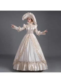 Champagne Noble Retro Style Long Sleeve Pearls Lace Love Decoration Prom Lolita Dress -NAUS Lolita Shop 2 500x672 244