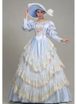 Light BluePuff Long Sleeve Delicate Lace Hem Dreamy Gorgeous Royal Court Retro Prom Lolita Dress -NAUS Lolita Shop 2 500x672 248