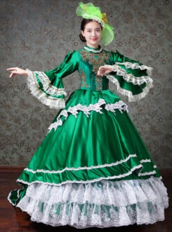 Palace Style White Lace Green Trumpet Sleeve Lolita Prom Long Trailing Dress -NAUS Lolita Shop 2 500x672 250