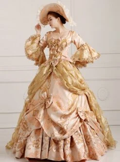 Medieval Retro Elegant Beige Square Collar Long Sleeve Lace Sequins Trailing Hem Classical Court Lolita Prom Dress -NAUS Lolita Shop 2 500x672 255