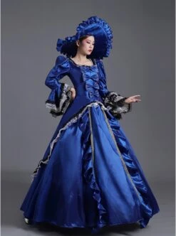 Klein Blue Retro Style Square Collar Chest Bowknot Black-white Lace Long Sleeve Court Prom Lolita Dress -NAUS Lolita Shop 2 500x672 284