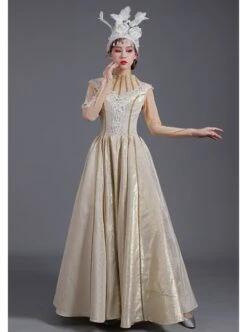 Light Golden High Waist Embroidery Long Sleeve Big Hem Dance Chorus Performance Prom Lolita Dress -NAUS Lolita Shop 2 500x672 294