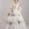 Off White Lace Silver Edge Mid-length Sleeve Pink Flowers Decoration Pure Holy Lolita Prom Dress