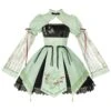 Orchid Pavilion Chinese Style Bamboo Leaves Auspicious Clouds Green Print Elegant Splice Lace Broad Sleeves Classic Lolita Dress OP