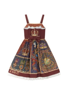 Glory Book Series Vintage Crown Jewels Pattern Print Classic Lolita Bow Knot Sling Dress -NAUS Lolita Shop 2 500x672 322
