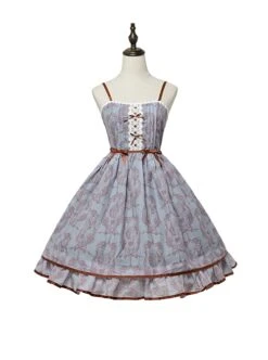 Eileen Series Daily Basics Printed Ribbon Bowknot Belt Beautiful Flounce Classic Lolita Sleeveless Dress -NAUS Lolita Shop 2 500x672 324