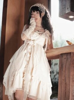 Pure Color Irregular Skirt Three-Dimensional Flower Corsage Waist Chain Elegant Sleeveless Classic Lolita Dress -NAUS Lolita Shop 2 500x672 334