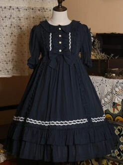 Pure Color Elegant Ruffles High Waist Short Sleeve Lolita Dress -NAUS Lolita Shop 2 500x672 355