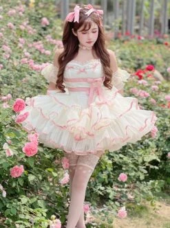 Pink Bowknot Lace Sweet Ballerina Style Slim Fit Daily Sweet Lolita Sleeveless Dress -NAUS Lolita Shop 2 500x672 368