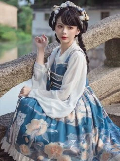 Chinoiserie White Tiger Print Bow-Knot Ribbon Tassel Accessories High Waist Lace Classic Lolita Sleeveless Dress -NAUS Lolita Shop 2 500x672 383