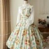 Forest Basket Series Retro Pastoral Grace Yellow Green Sunflower Stripe Print Classic Lolita Sleeveless Dress JSK