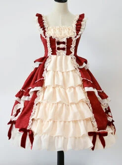 Classic Lolita PleatedLace Trim Layered Pleated Hem Heart Shaped Bow Knots Decoration Sleeveless Dress -NAUS Lolita Shop 2 500x672 385