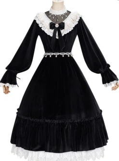 Tenderness Champs Elysees Series OP Elegant Velvet Classic Lolita Long Sleeve Dress -NAUS Lolita Shop 2 500x672 394