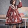 Exam Rabbit Series Red Festival Cute Bunny Print Spring Autumn Classic Lolita Long Sleeve Dress