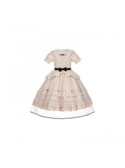 Letters And Poems Glazed Window Series Pattern Exquisite Embroidery Doll Collar Pleated Hem Bow Knot Apron Classic Lolita Dress Set -NAUS Lolita Shop 2 500x672 408
