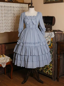 Bowknot High Waist Pure Color Classic Lolita Half Sleeve Dress -NAUS Lolita Shop 2 500x672 41