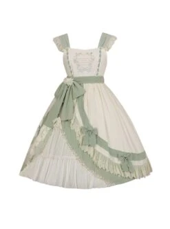 Pastoral Style Elegant Embroidery Green Fresh Lace Irregular Hem Design Classic Lolita Sleeveless Dress -NAUS Lolita Shop 2 500x672 416