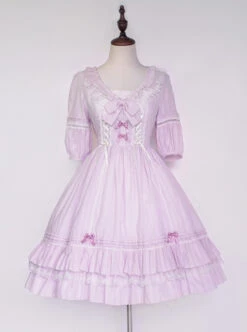 Jacquard Cotton Pure Color Classic Lolita Half Sleeves Dress -NAUS Lolita Shop 2 500x672 417