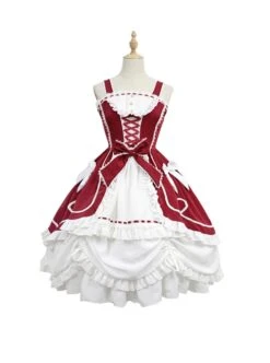 Pure Color Classic Lolita Lace Bowknot Decorate Irregular Ruffle Hem Sleeveless Dress -NAUS Lolita Shop 2 500x672 425